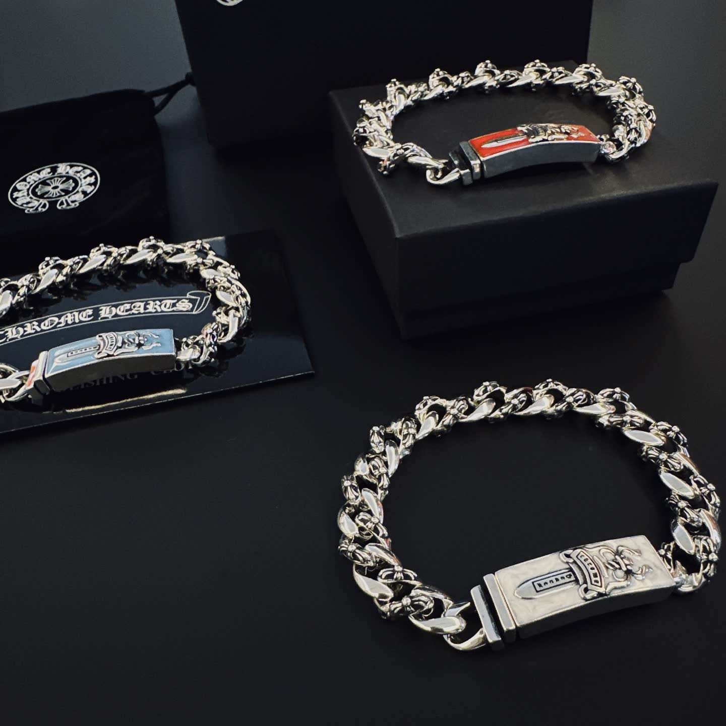 Chrome Hearts Silver Bracelet with Enamel Clasp